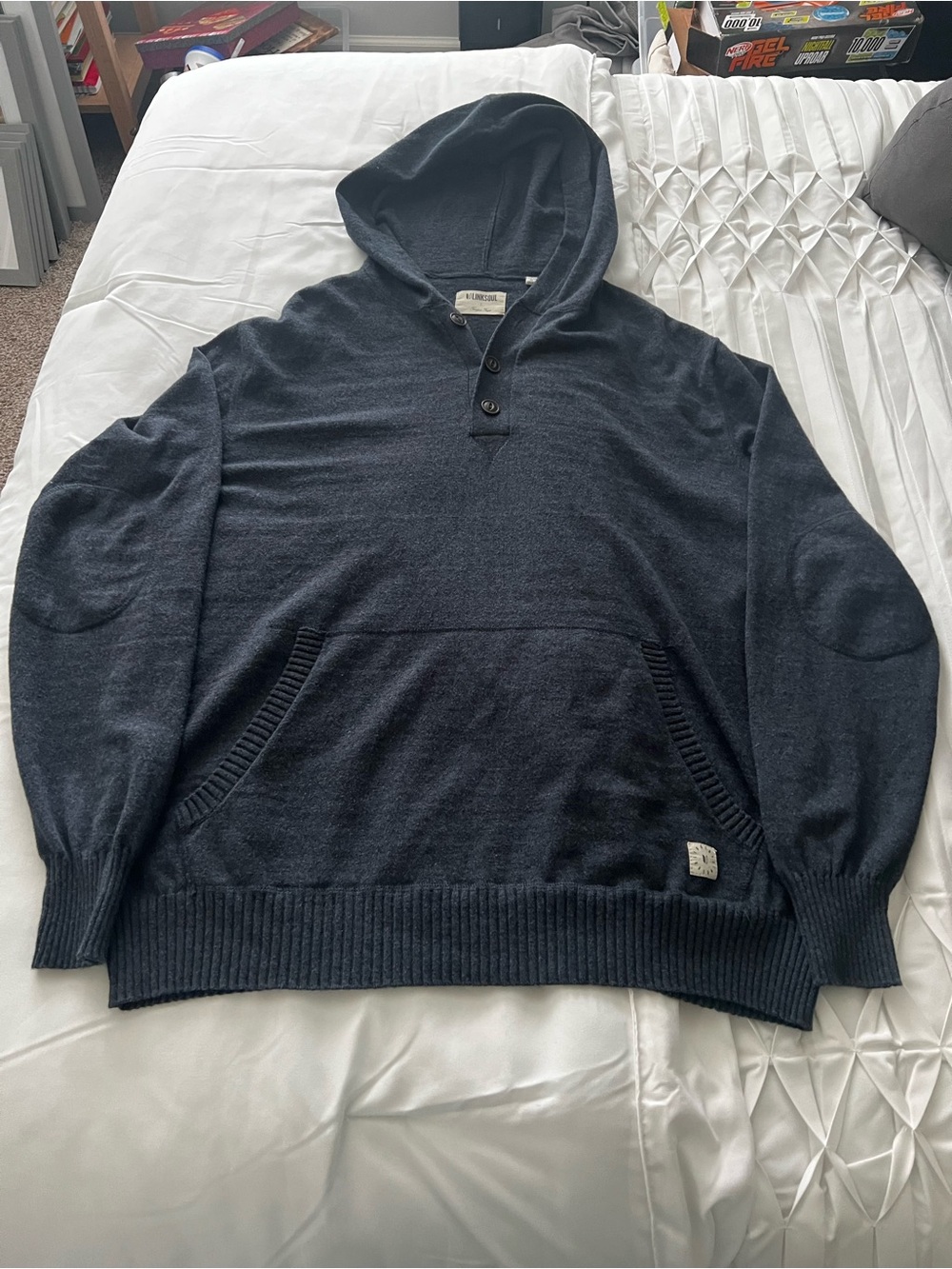 Linksoul Men's Hooded Zip-Placket Sweater in Dark Navy